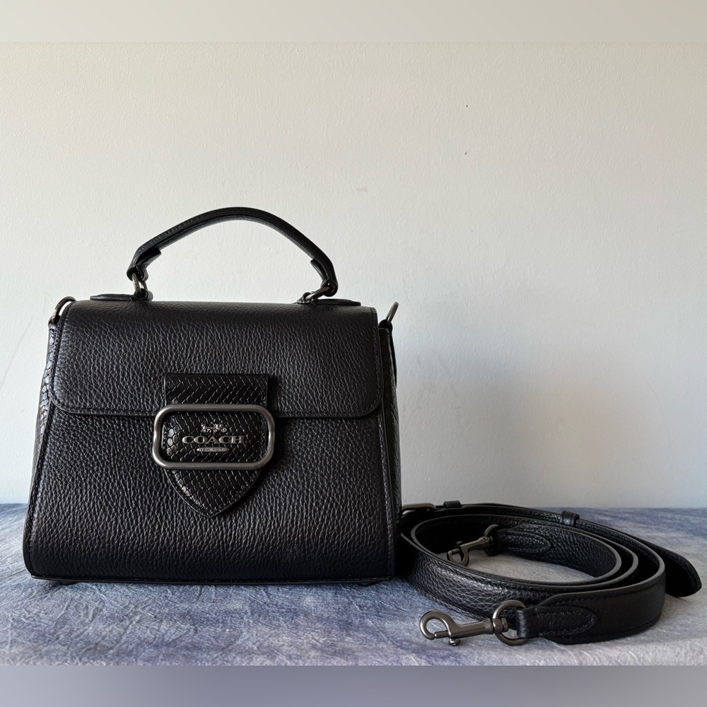 Coach Black Leather Satchel with Buckle Detail